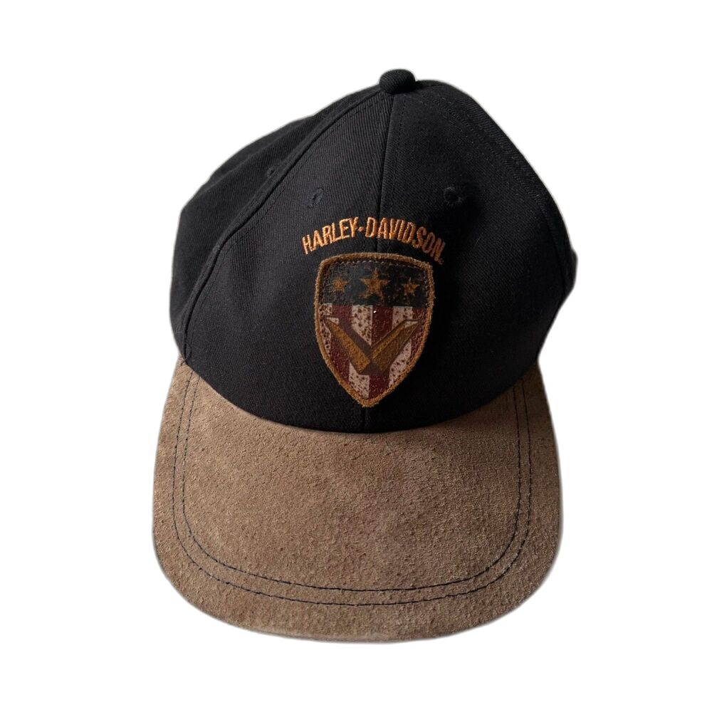 Vintage 90s Harley Davidson Hat K-Products Suede Brim Strapback Made in USA - OS